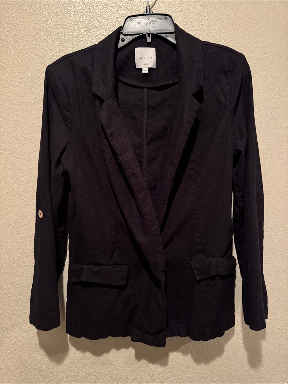 Love Tree Black Lightweight Open Front Blazer Jacket